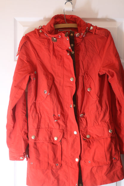 Point Zero Red Parka Jacket Floral Lined Hooded Womens Size Small