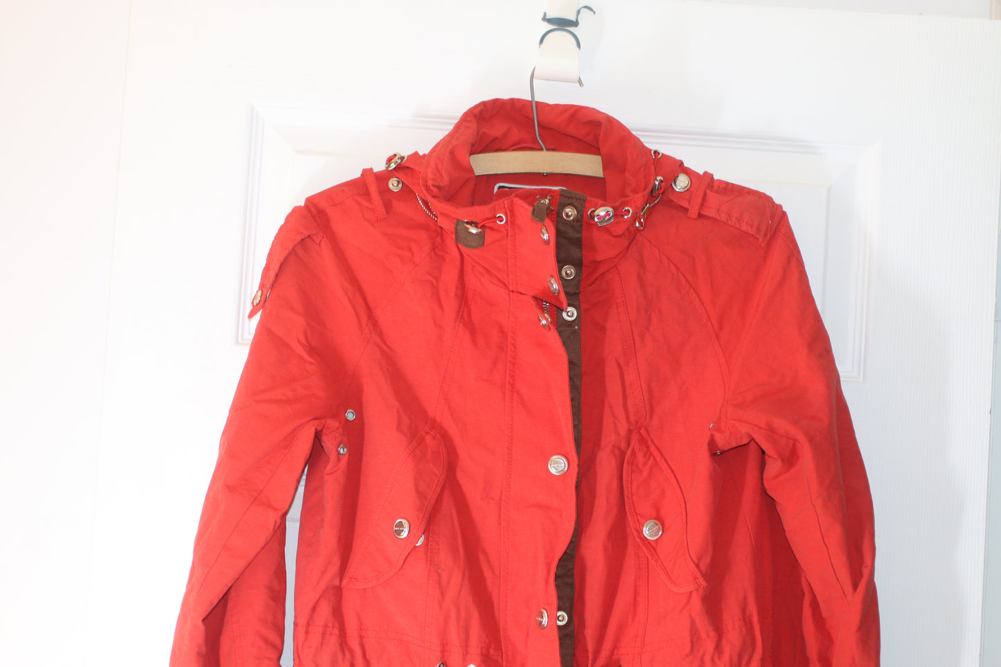 Point Zero Red Parka Jacket Floral Lined Hooded Womens Size Small