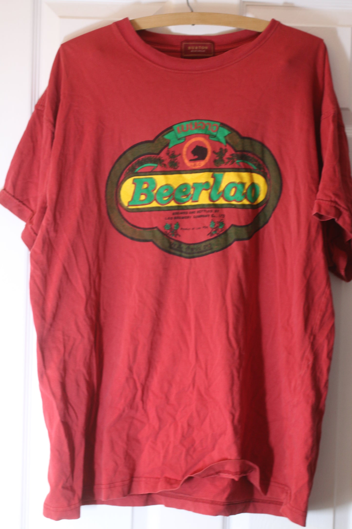Burton Menswear Beerlao T-Shirt Red Laos Beer Graphic Mens Tee