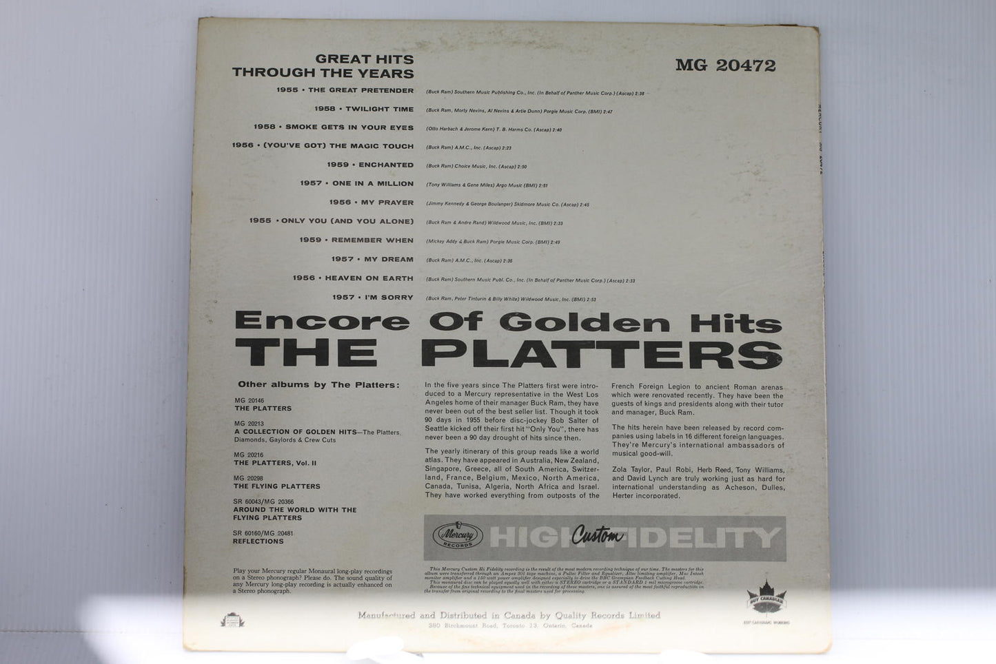 Encore Of Golden Hits - The Platters Vinyl Record Album