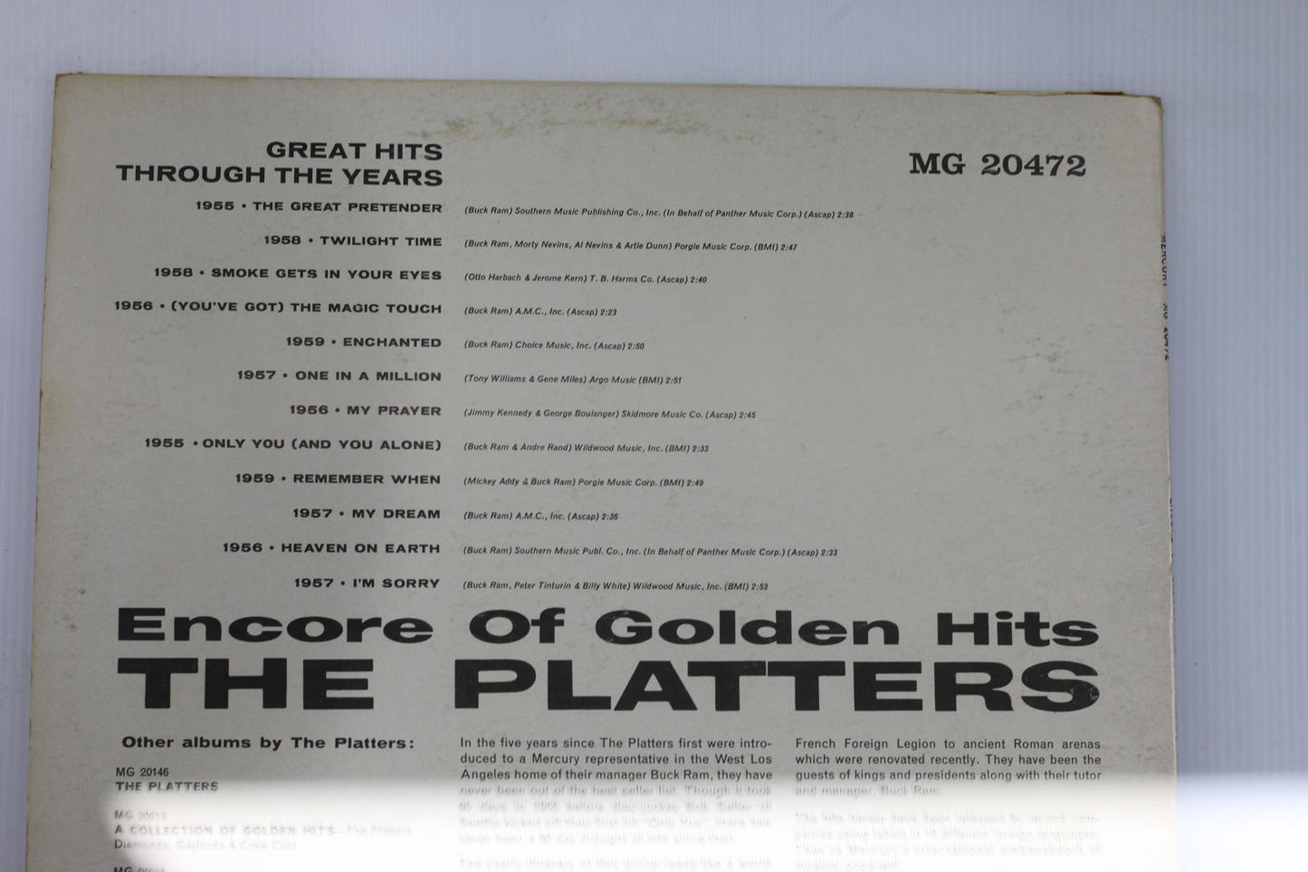 Encore Of Golden Hits - The Platters Vinyl Record Album