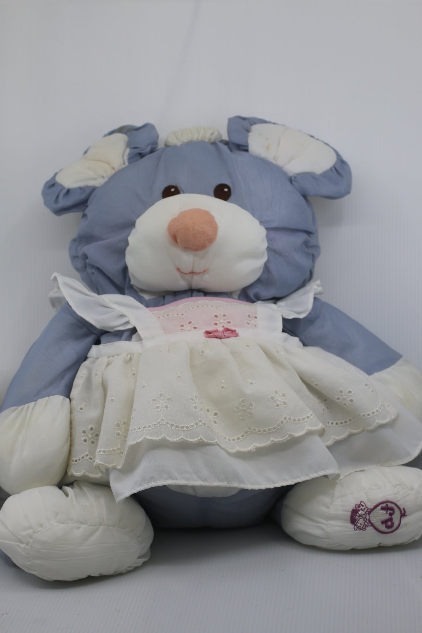 1987 Vtg 14" Fisher Price Puffalump Grey Mouse w/Dress Nylon Plush Stuffed 8013