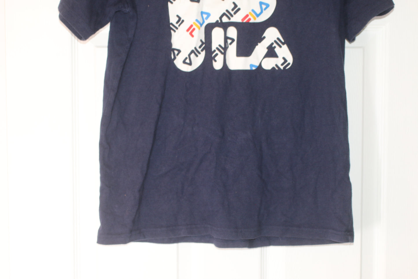 FILA Large Logo All-Over Print T-Shirt Navy Blue XXL Streetwear Classic Woman