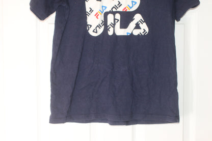 FILA Large Logo All-Over Print T-Shirt Navy Blue XXL Streetwear Classic Woman