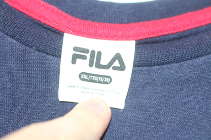 FILA Large Logo All-Over Print T-Shirt Navy Blue XXL Streetwear Classic Woman