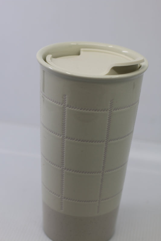 Life at Home Ceramic Travel Mug with Lid Gray Speckled Vintage Style