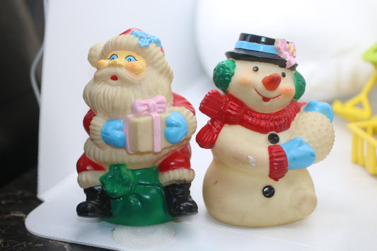 Christmas Santa Claus W/ Snowman Rubber Squeaky Toy Vintage Holiday Decor