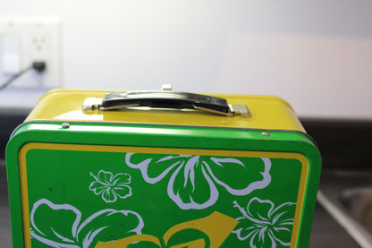 Green & Yellow Vintage Tin Plate Lunch Box Toy Collectible With Flowers Cute