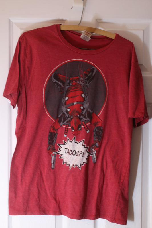 Marvel Deadpool “Tacos?!” Graphic T-Shirt Red Large Fifth Sun Comic Tee