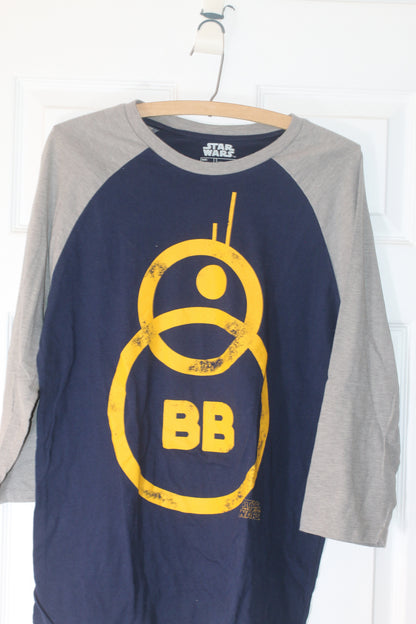 Star Wars BB-8 Raglan 3/4 Sleeve Shirt Navy Grey Large Fifth Sun Lucasfilm
