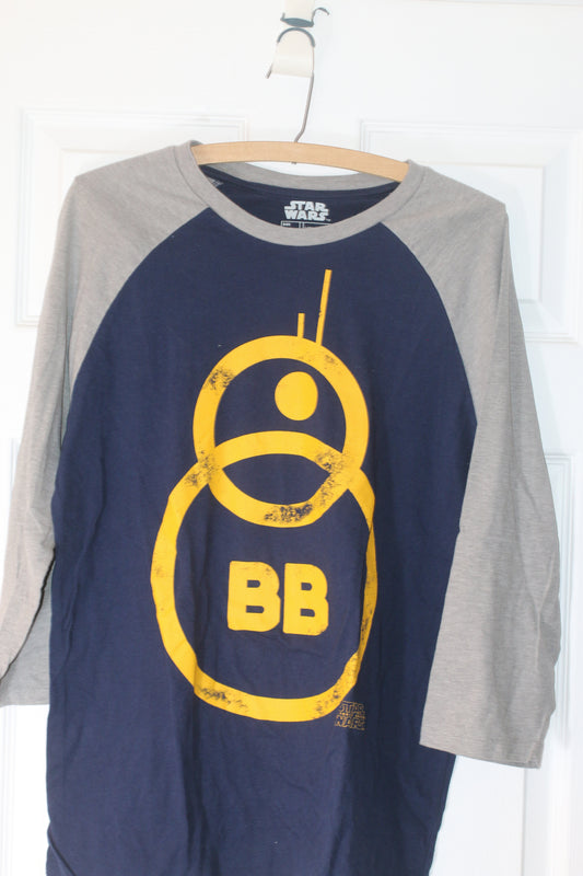 Star Wars BB-8 Raglan 3/4 Sleeve Shirt Navy Grey Large Fifth Sun Lucasfilm