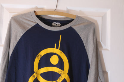Star Wars BB-8 Raglan 3/4 Sleeve Shirt Navy Grey Large Fifth Sun Lucasfilm