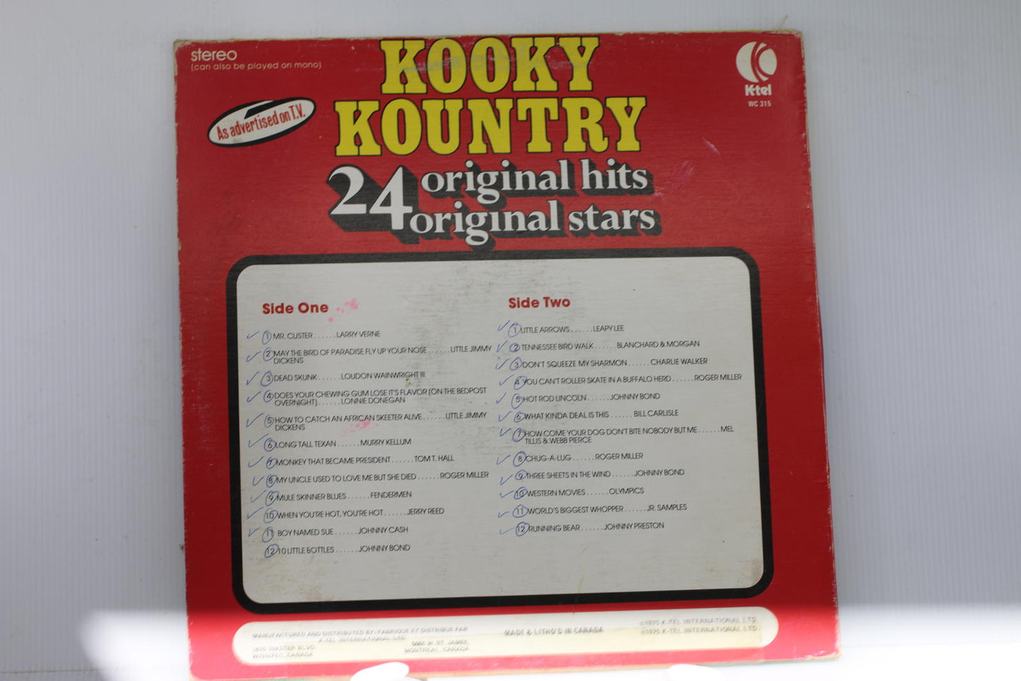 K-Tel's Kooky Kountry 24 Original Hits Vinyl Record Album