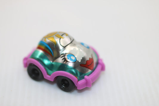 1997 Kinder Surprise Pink Rainbow Girl Chrome & Pink Plastic Miniature Toy Car