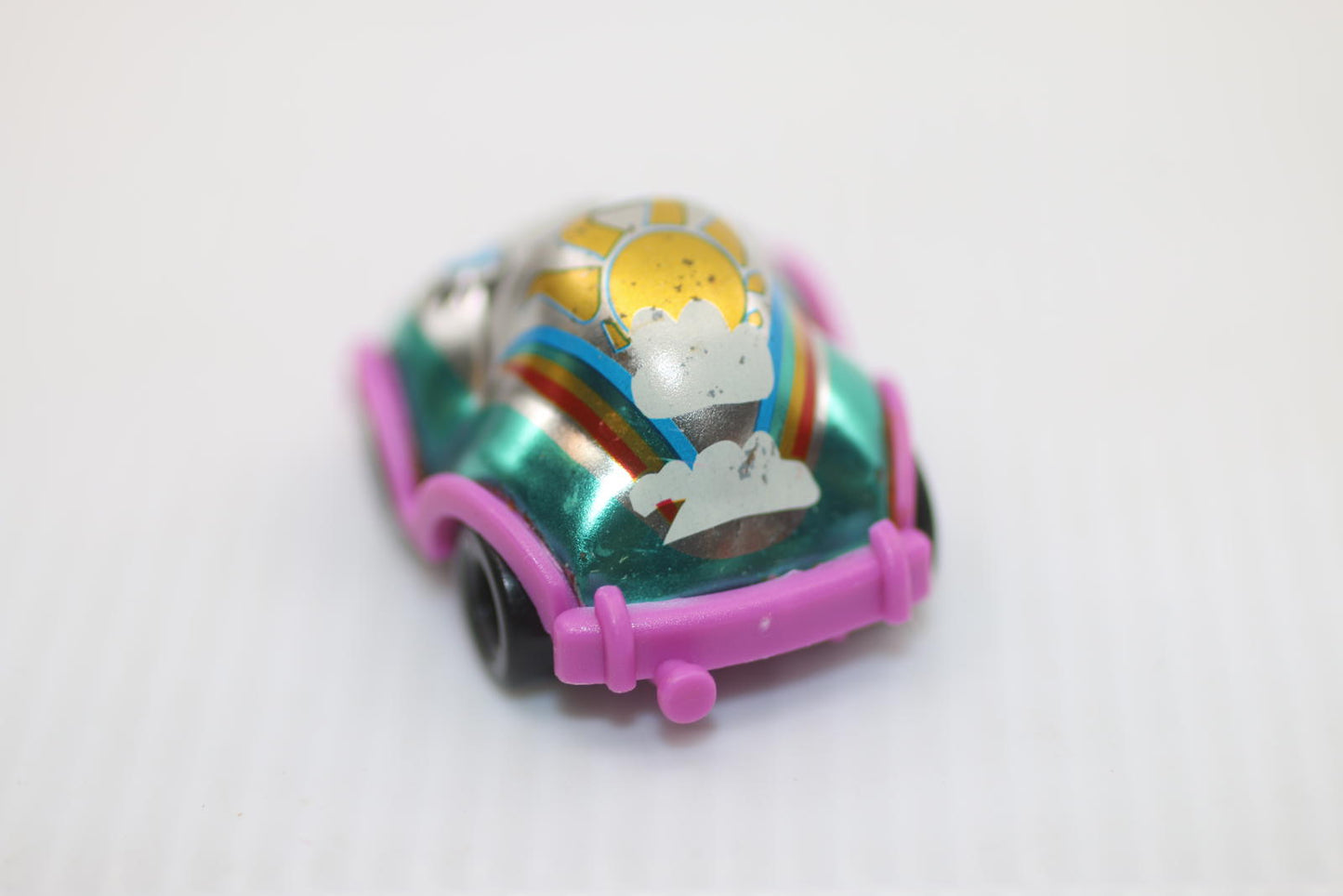 1997 Kinder Surprise Pink Rainbow Girl Chrome & Pink Plastic Miniature Toy Car