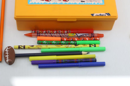 Vintage Garfield Pencil Box School Supply Lot Crayola Pens Pencils Eraser
