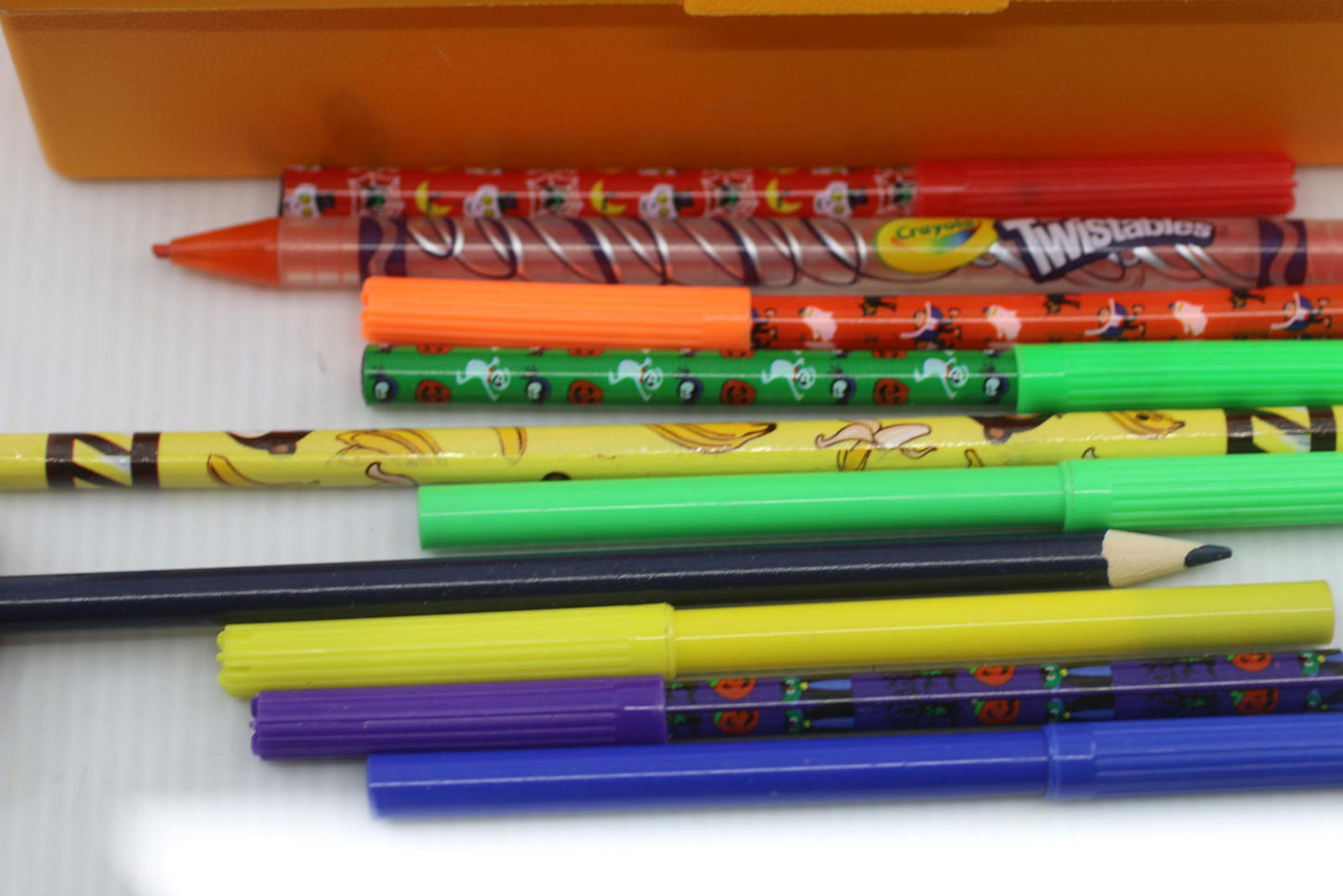 Vintage Garfield Pencil Box School Supply Lot Crayola Pens Pencils Eraser