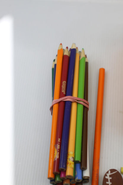Vintage Garfield Pencil Box School Supply Lot Crayola Pens Pencils Eraser