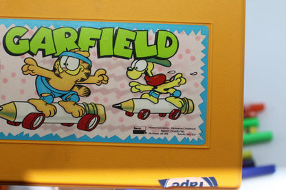 Vintage Garfield Pencil Box School Supply Lot Crayola Pens Pencils Eraser