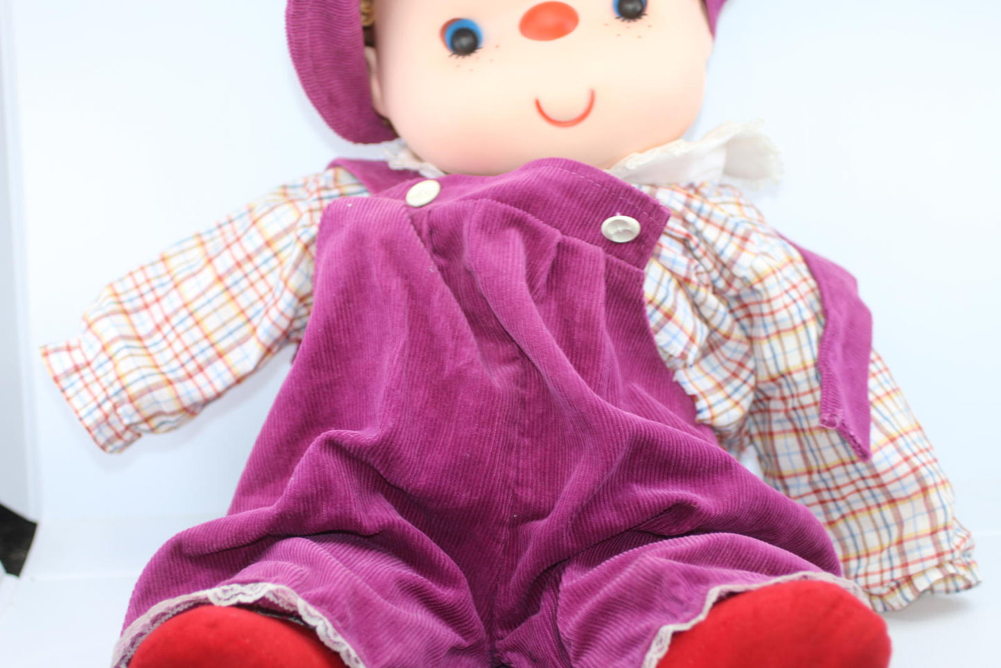 Vtg Doll Ice Cream Boy Yarn Hair, 25” Overalls J Shin Co Plastic 80s, Corduroy