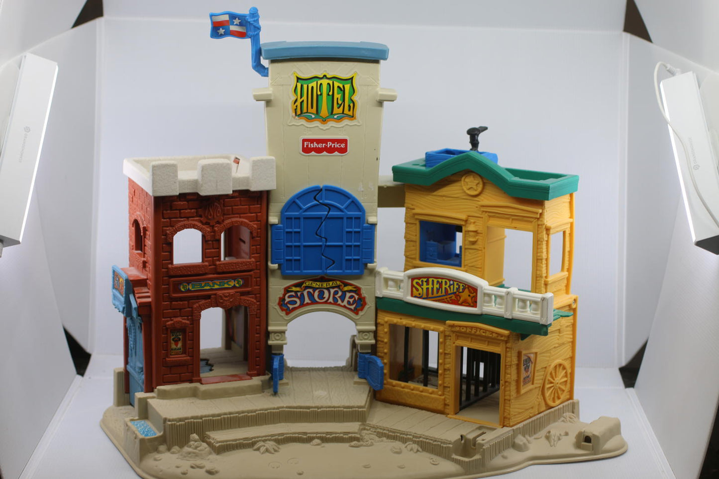 Vintage 1996 Fisher Price Great Adventure Wild Western Town Sheriff Hotel Bank