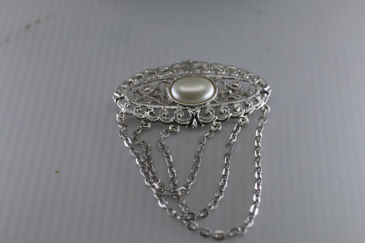 Vintage metal style brooch with chains women's gift for women