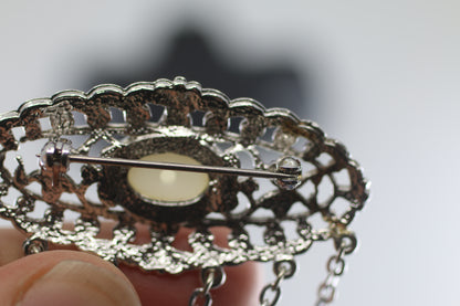 Vintage metal style brooch with chains women's gift for women