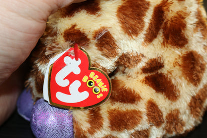 Ty Beanie Boos 6" Safari Giraffe With Purple Glitter Eyes And Red Tag