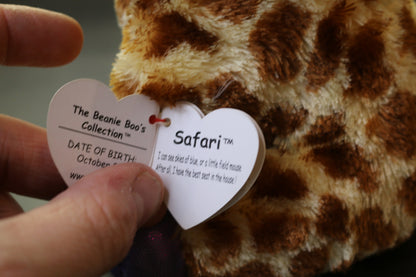 Ty Beanie Boos 6" Safari Giraffe With Purple Glitter Eyes And Red Tag