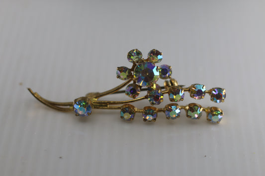 Antique 1930s Art Deco Diamante Rhinestone Floral Spray Brooch