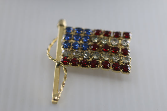 Vintage American Flag Brooch Rafaelian Rhinestone Lapel Pin Patriotic