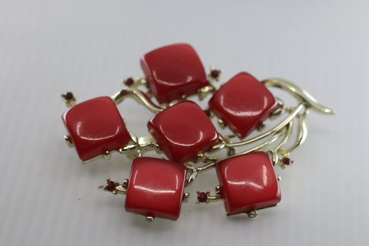 Vintage Lapel Hat Pin Brooch Coro 1950s style Red Thermoset Brooch