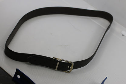 Unisex Black Leather Belt Silver Tone Buckle Classic Style