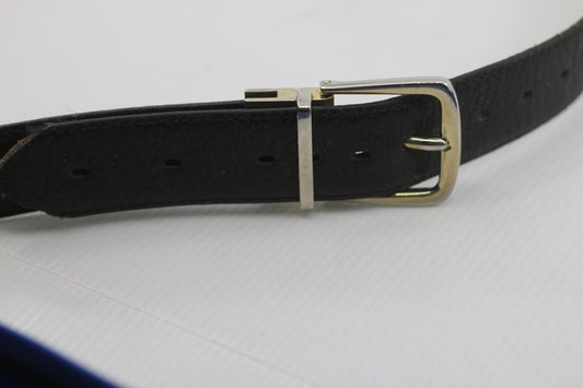 Unisex Black Leather Belt Silver Tone Buckle Classic Style