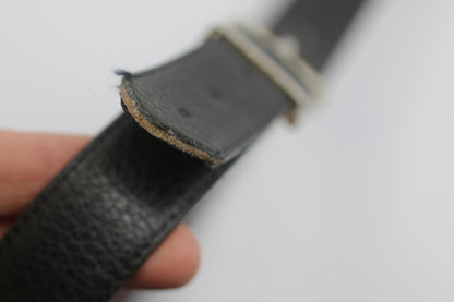 Unisex Black Leather Belt Silver Tone Buckle Classic Style