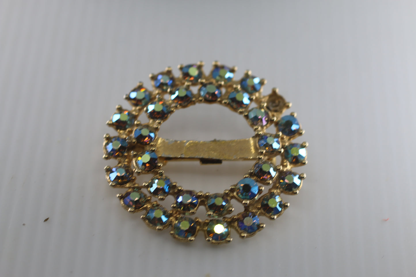 vintage blue rhinestone brooch | Circle pin brooch