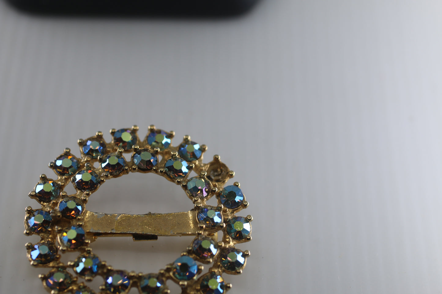 vintage blue rhinestone brooch | Circle pin brooch