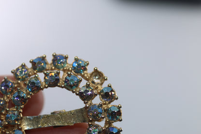 vintage blue rhinestone brooch | Circle pin brooch