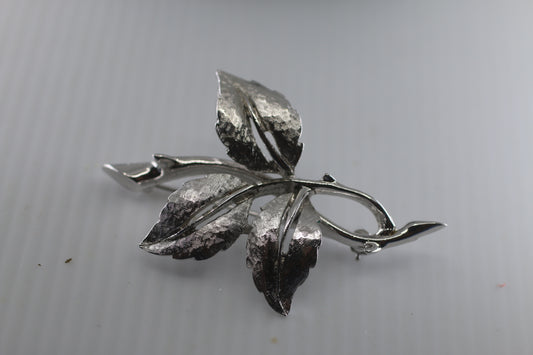 intage Flower Brooch with Silver numbered Metal Leaves
