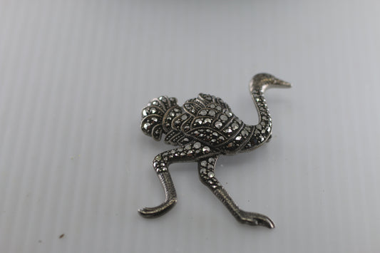 Vintage Sterling Silver Marcasite Ostrich Brooch or Pin S35 💗