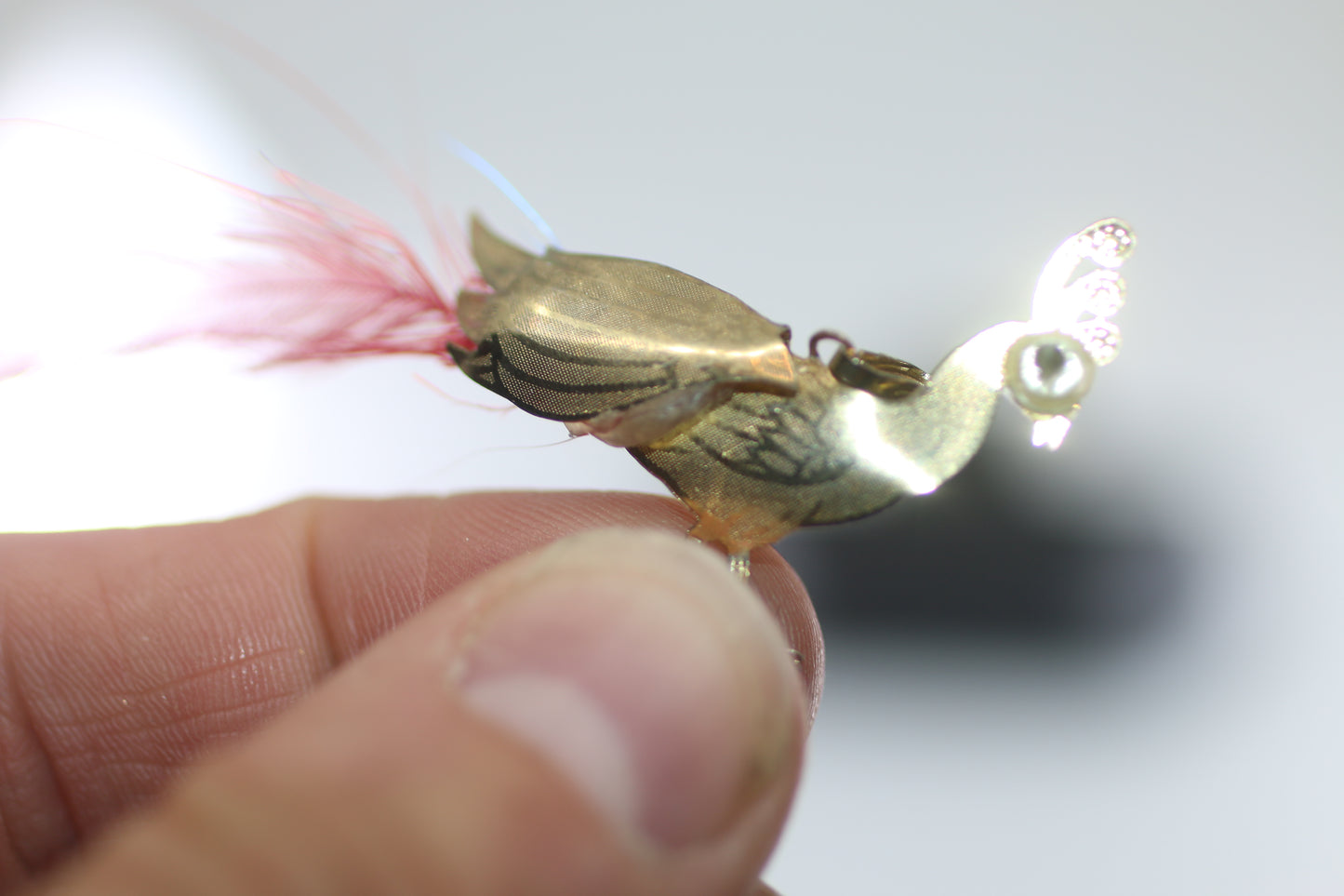 Vintage Bird Brooch Gold Tone Metal Peacock with red feather