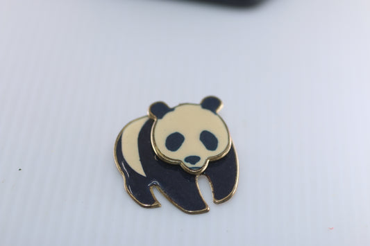 Vintage Pin Brooch Gold Toned Panda With Black And White Enamel Used