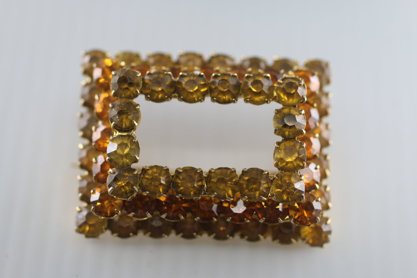 Vintage gold tone yellow and brown triple layer square brooch