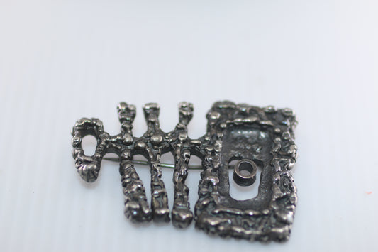 Guy Vidal, Canada early 1970s. Vintage Modernist Plated Pewter Brooch
