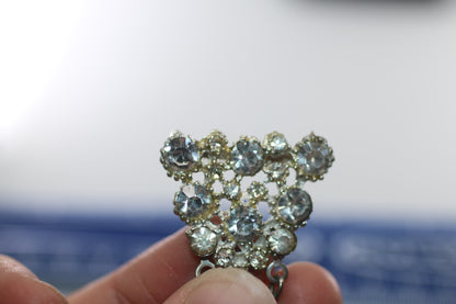 VINTAGE Crystal Brooch Pin with 3 faux perles diamond