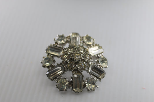 ANCIENT FLOWER BROoch silver color aquamarine crystals Rhinestone