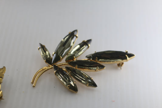 Vintage Brooch Black Navettes Rhinestones Gold Tone