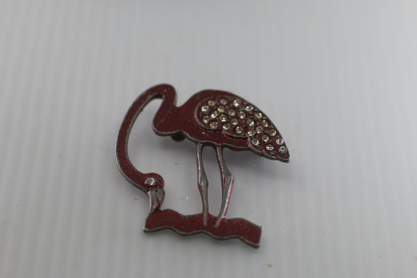 Vintage Pink Flamingo Rhinestone Enamel Appx 1.25 inch Brooch Pin