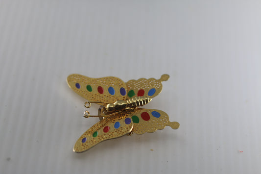 Vintage Colorful Butterfly Brooch Pin Golden wings