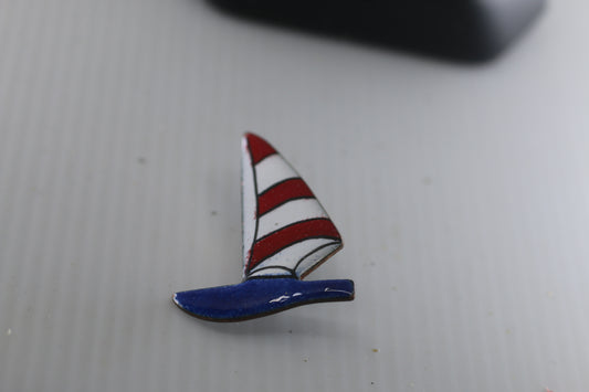 Sailboat Pin Vintage Costume Jewellry Red White Blue Brooch